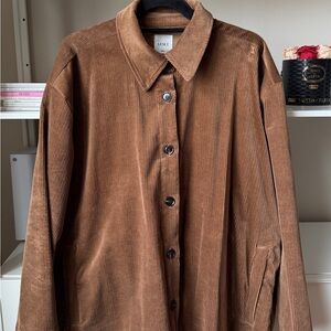 LESET Corduroy Button-Front Trench Coat in Chestnut
